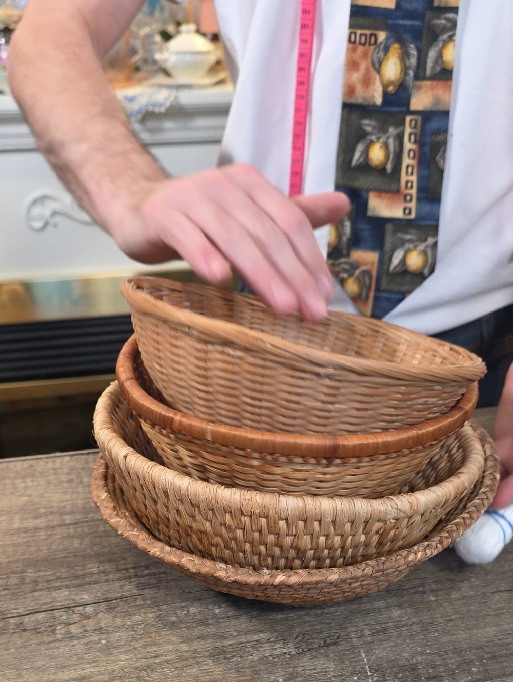 Natural Fiber Hand-Woven Basket - Rustic Rattan Wicker Bowl Decor Bundle